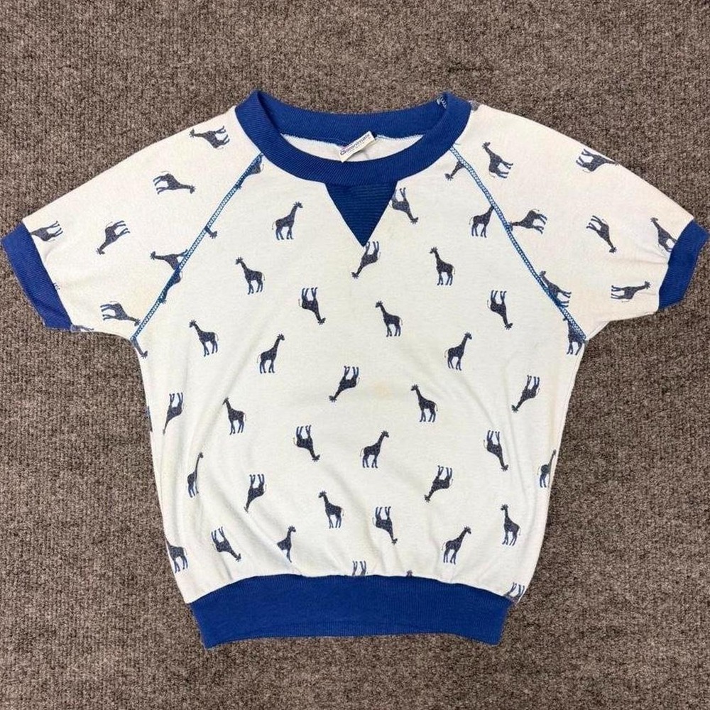 Vintage Garanimals Safari Giraffe Short Sleeve Sweatshirt Blue White 14 Months